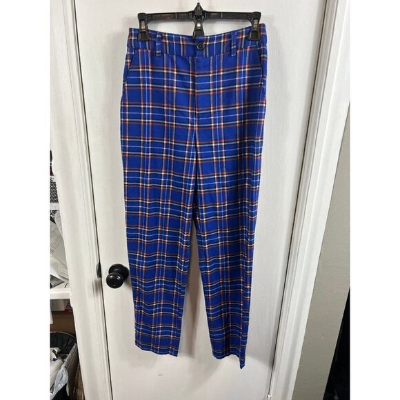Forever 21 blue/red plaid soft flat front pants. Size small - Picture 1 of 8